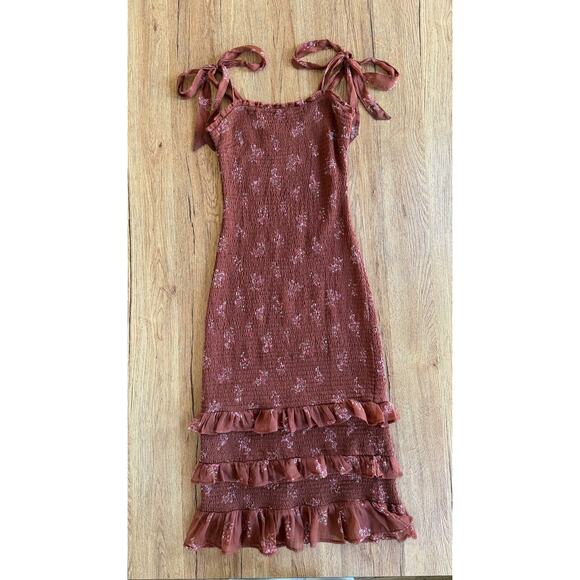 Abercrombie & Fitch Dresses & Skirts - Abercrombie & Fitch Tie-Strap Smocked Midi Dress Brown Floral Size Small